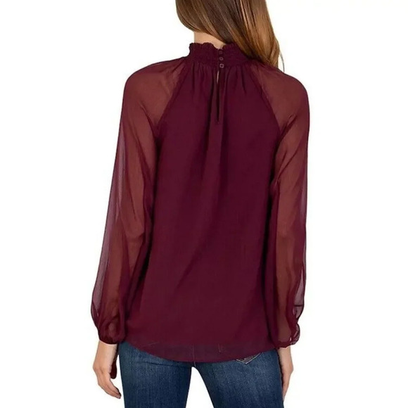 Joie Designer Womens Long Sleeved Smock Top Blouse Large Burgundy Polyester - Picture 2 of 13
